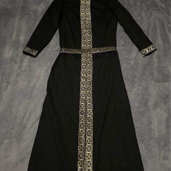 Vintage 1970s Caron Chicago Black/Gold Abaya Kaftan (RARE FIND) - Picture 1 of 7